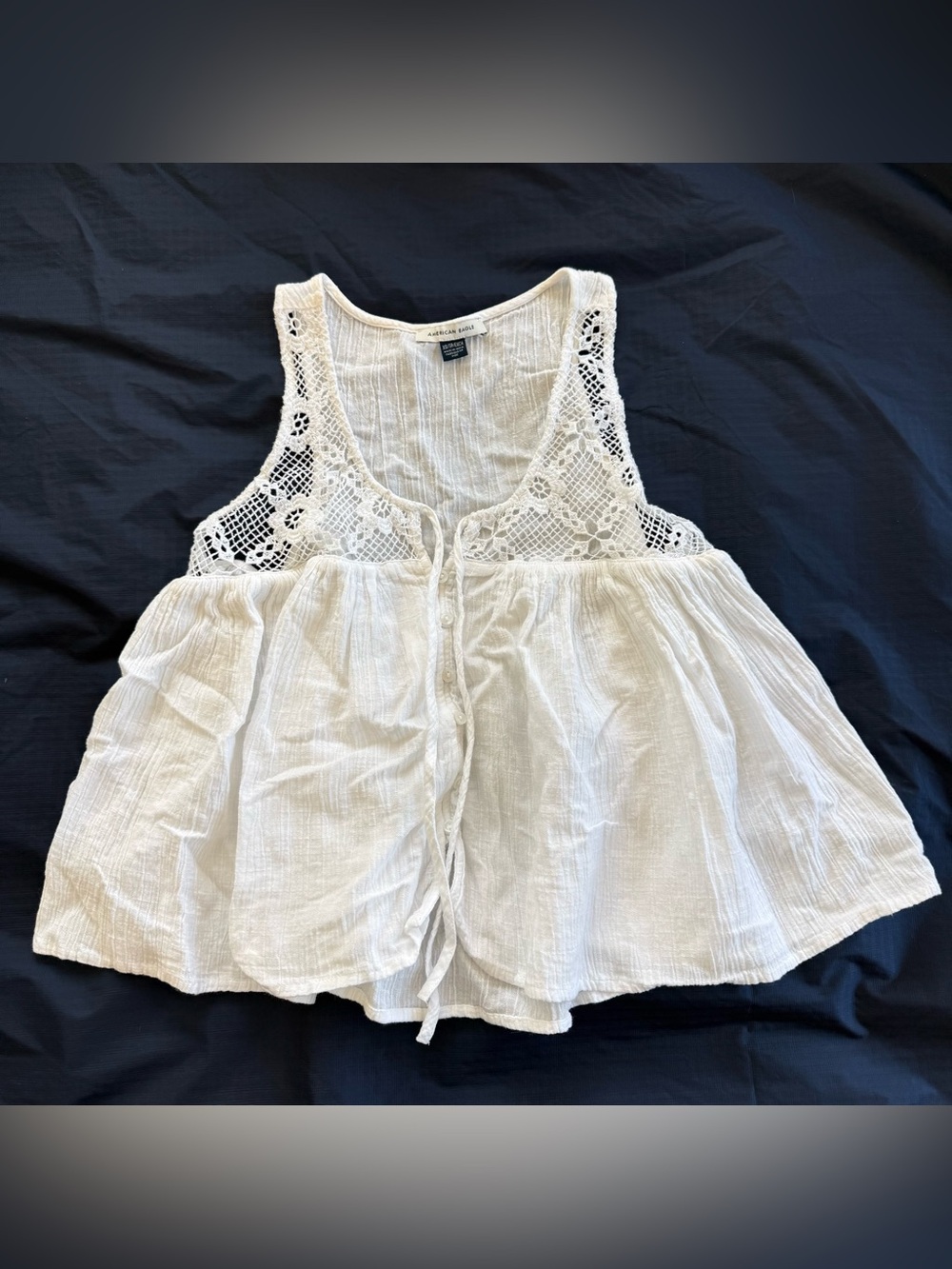 American Eagle Outfitters White Crochet-Trim Tie Front Tank